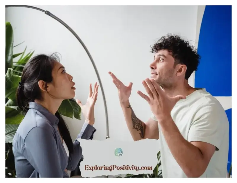 Male and female shouting at each other that indicate initiate signs of avoidant attachment and lying in generic meaning - ExploringPositivity.com